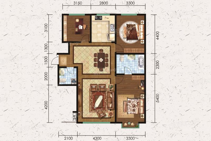 包头装修方案包头书香雅苑129.37㎡