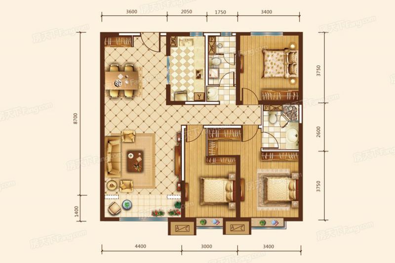 包头装修方案包头富力城四期144.00㎡