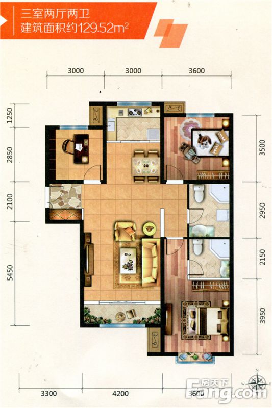 包头装修方案包头富力城三期129.52㎡