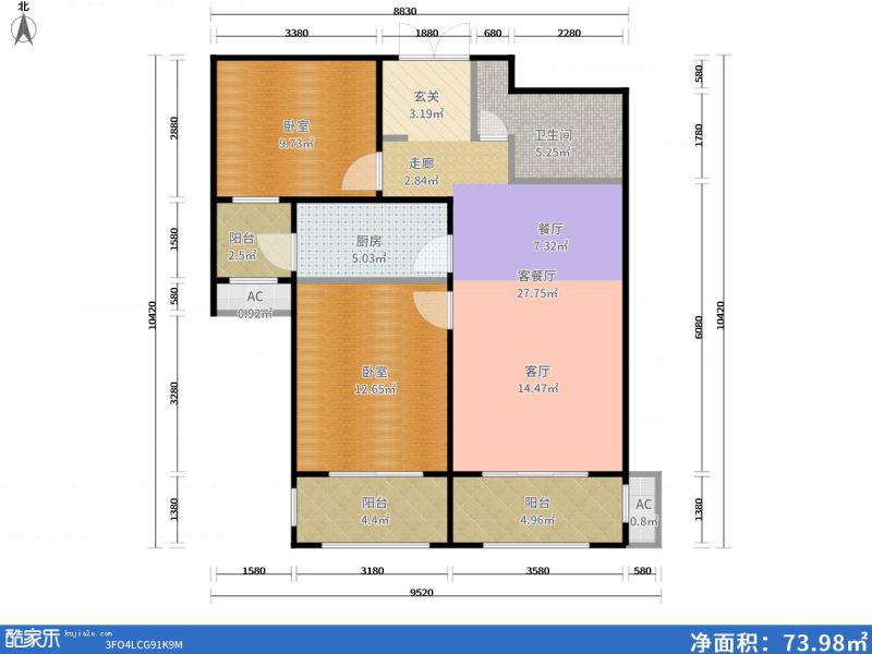 包头装修方案包头凡尔赛颐阁二期87㎡