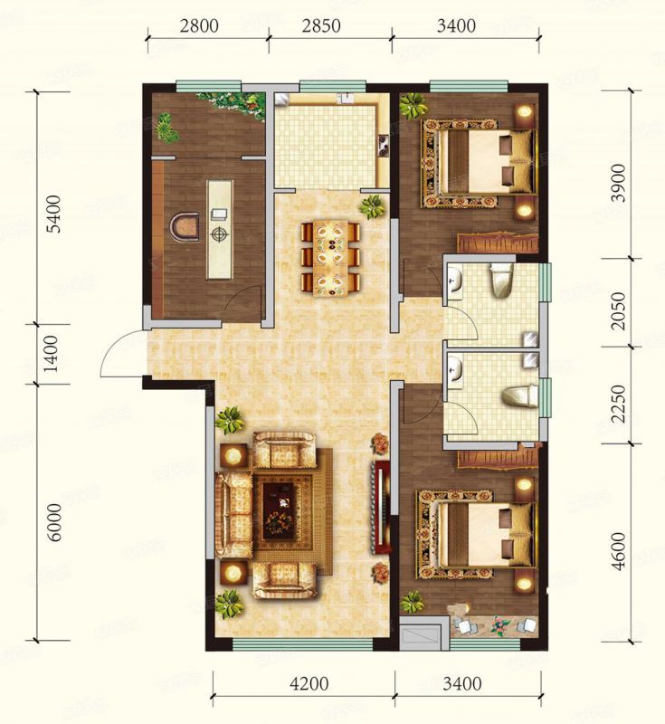 包头装修方案融茂第一城二期B户型126.00平米