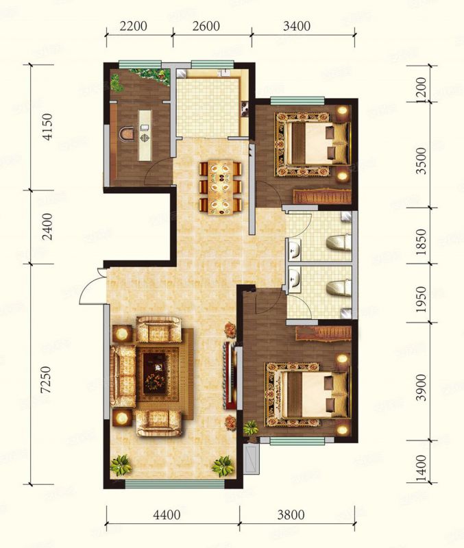 包头装修方案融茂第一城二期C户型120.00平米