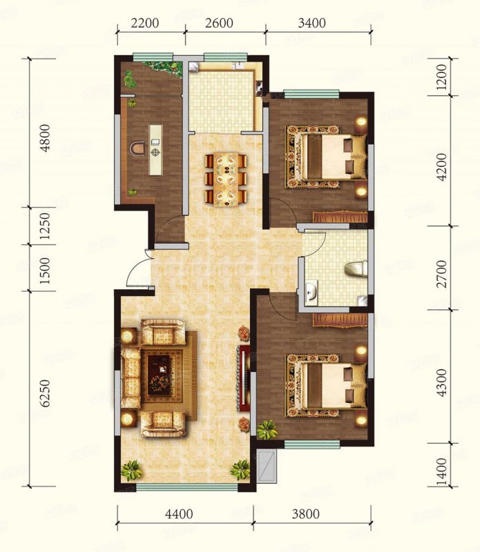 包头装修方案融茂第一城二期D户型119.00平米