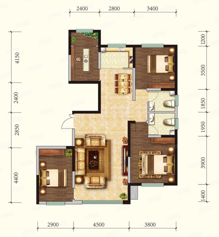 包头装修方案融茂第一城二期E户型135.00平米
