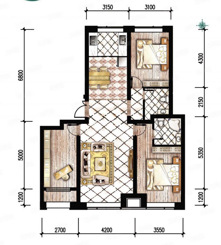 包头装修方案锦尚国际三期D2户型135.10平米