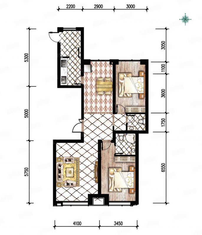 包头装修方案锦尚国际三期E户型126.52平米