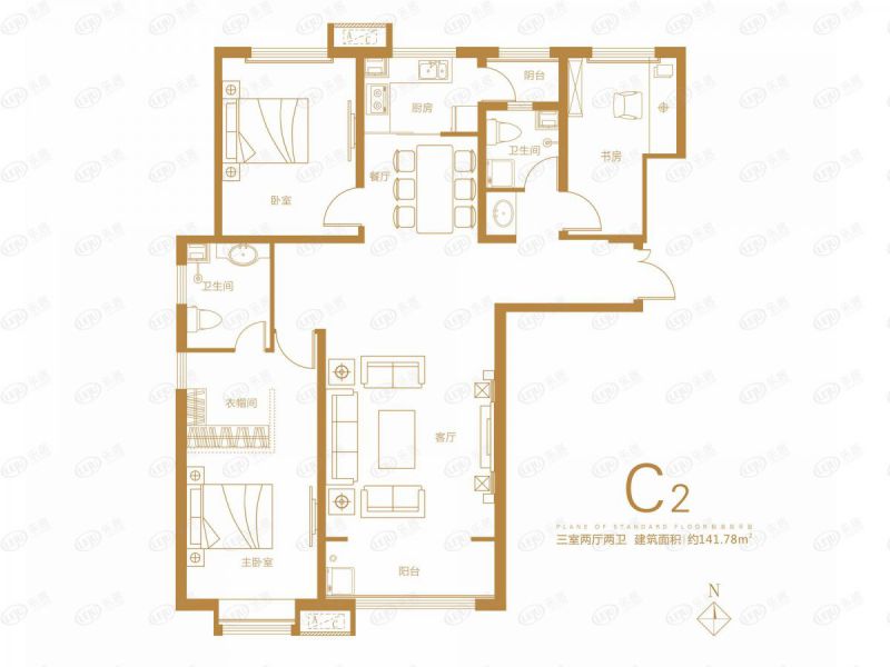 包头装修方案华悦府三室两厅两卫125.90平方米