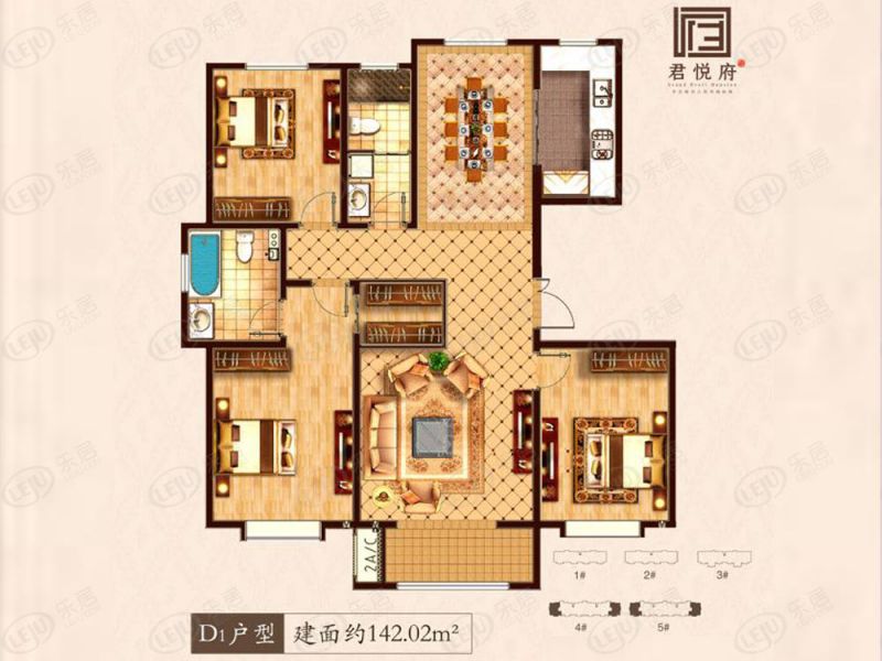 包头装修方案君悦府三室两厅两卫142.02平方米