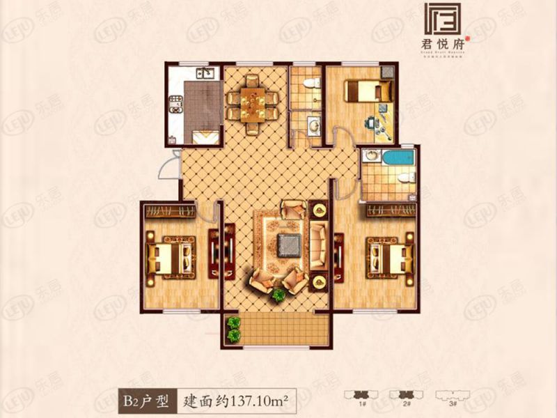包头装修方案君悦府三室两厅两卫137.10平方米