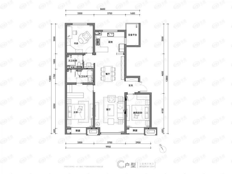 包头装修方案万科中央公园三室两厅两卫125平方米