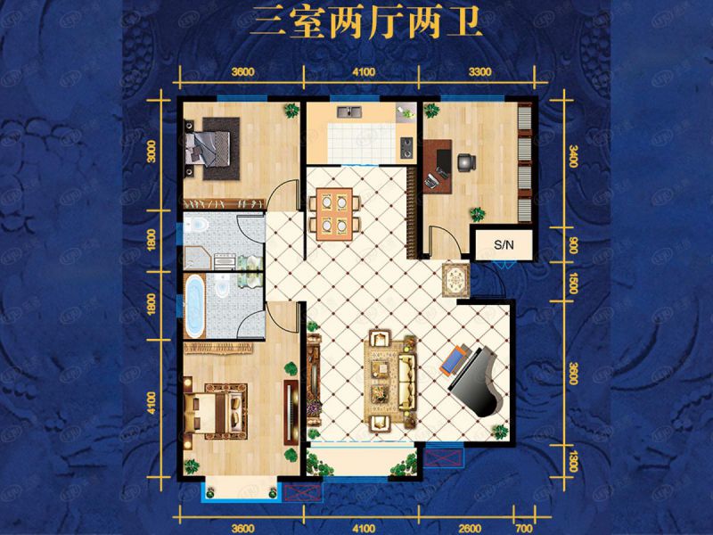 包头装修方案鑫海花园·御苑三室两厅两卫139.78平方米