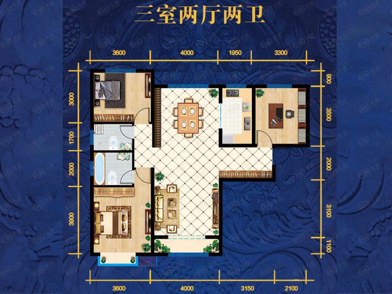 包头装修方案鑫海花园·御苑三室两厅两卫128.91平方米