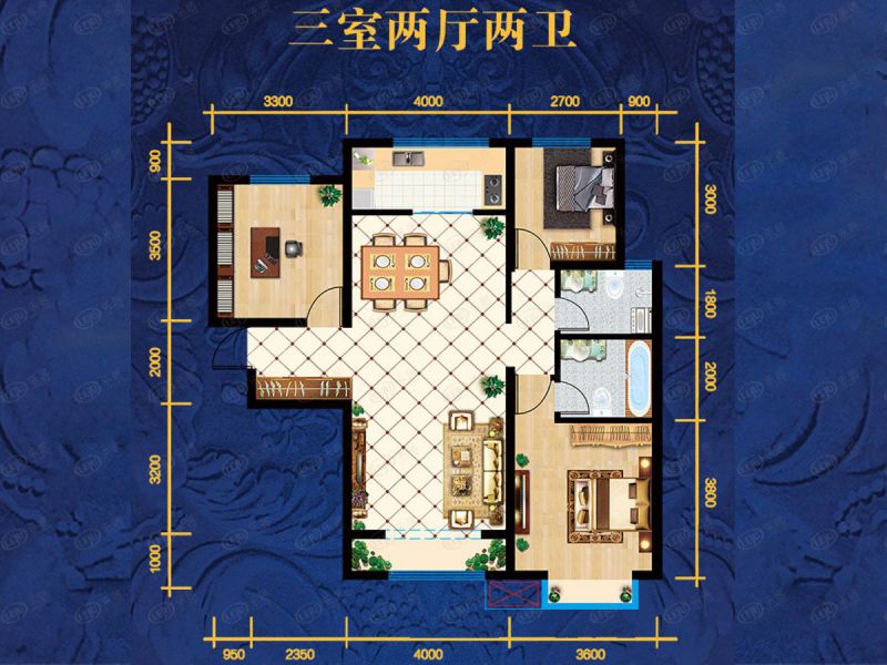 包头装修方案鑫海花园·御苑三室两厅两卫119.87平方米