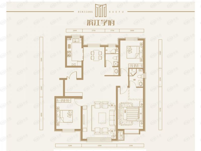 包头装修方案滨江学府三室两厅两卫125.75平方米