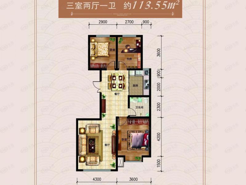 包头装修方案东方天城三室两厅一卫113.55平方米