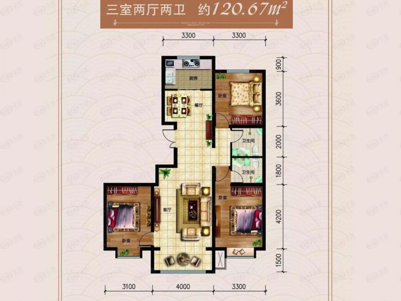 包头装修方案东方天城三室两厅两卫120.67平方米