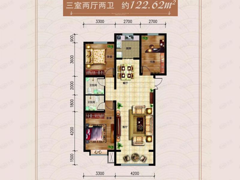 包头装修方案东方天城三室两厅两卫122.62平方米
