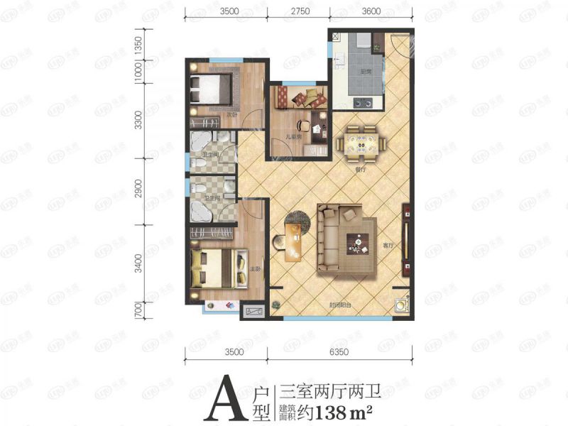 包头装修方案富力熙悦居三室两厅两卫138平方米