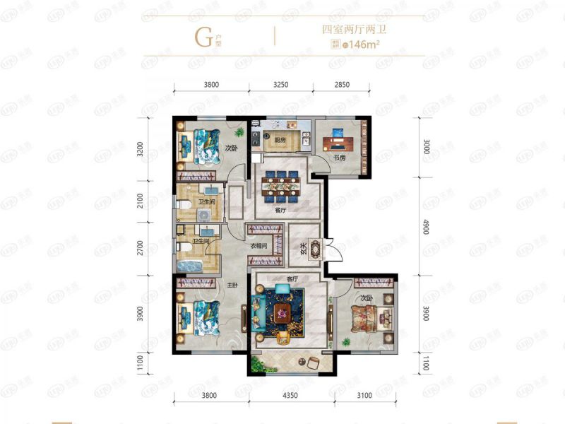 包头装修方案伊泰·华府荟四室两厅两卫146平方米