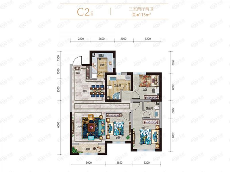 包头装修方案伊泰·华府荟三室两厅两卫115平方米