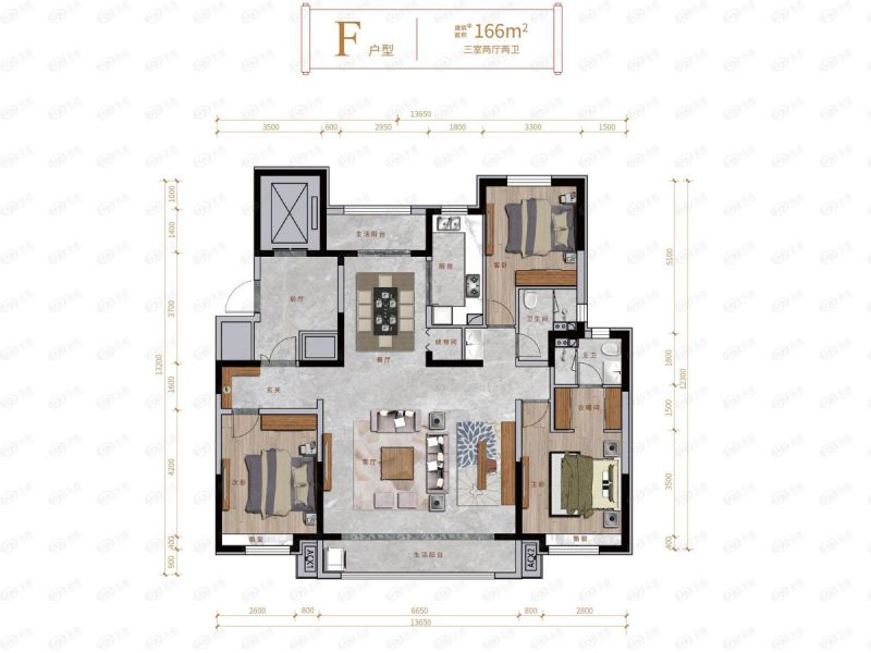 包头装修方案中国铁建·景晟学府三室两厅两卫166平方米