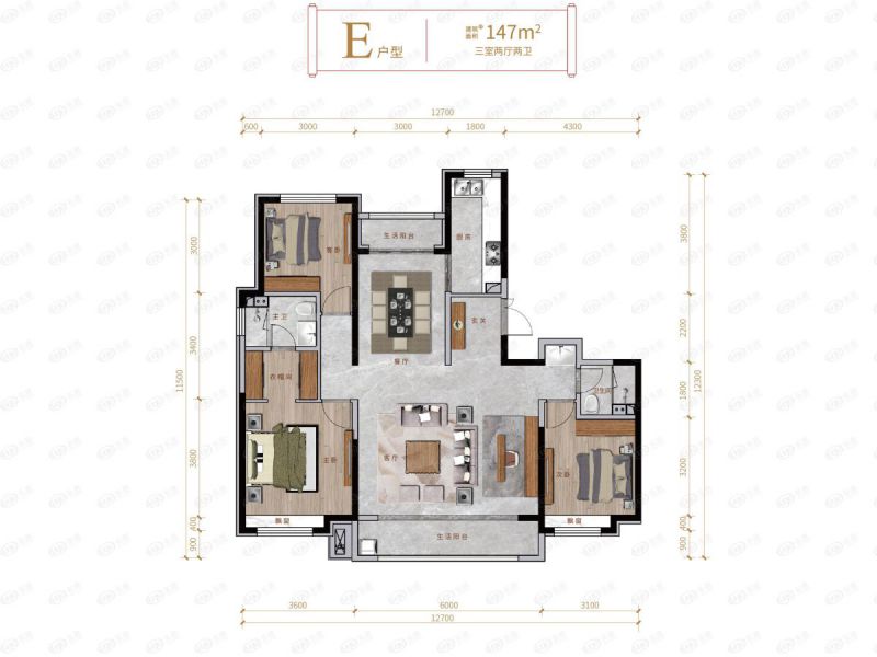 包头装修方案中国铁建·景晟学府三室两厅两卫147平方米