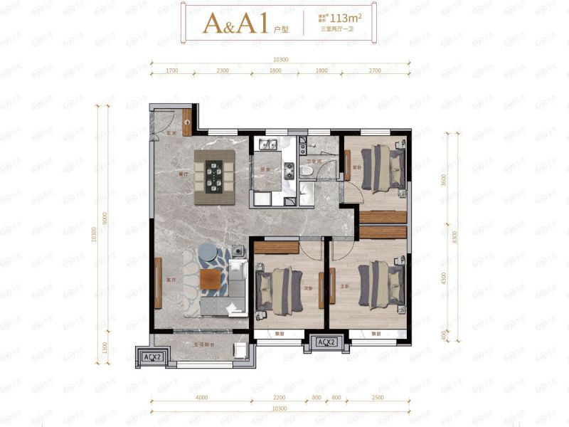 包头装修方案中国铁建·景晟学府三室两厅一卫113平方米