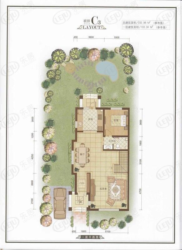 包头装修方案顺鑫望潮苑·别墅一室两厅一卫103.34平方米