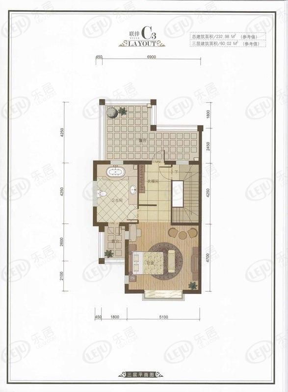 包头装修方案顺鑫望潮苑·别墅一室一厅一卫60.02平方米