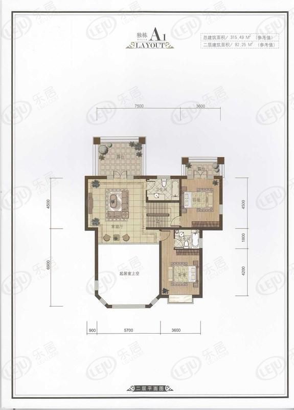 包头装修方案顺鑫望潮苑·别墅两室一厅一卫92.25平方米