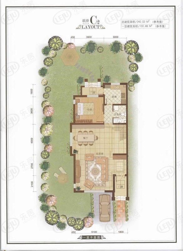 包头装修方案顺鑫望潮苑·别墅一室两厅一卫102.88平方米