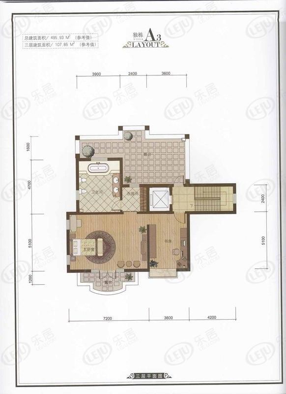 包头装修方案顺鑫望潮苑·别墅两室一厅一卫107.85平方米